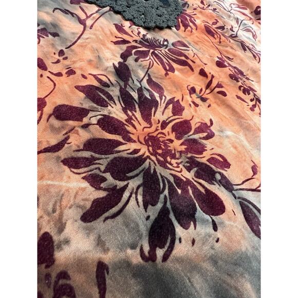 Cato Size 22/24W Kimono Sleeve Blouse Crochet Detail Burnt Orange Velvet Floral - Picture 9 of 9